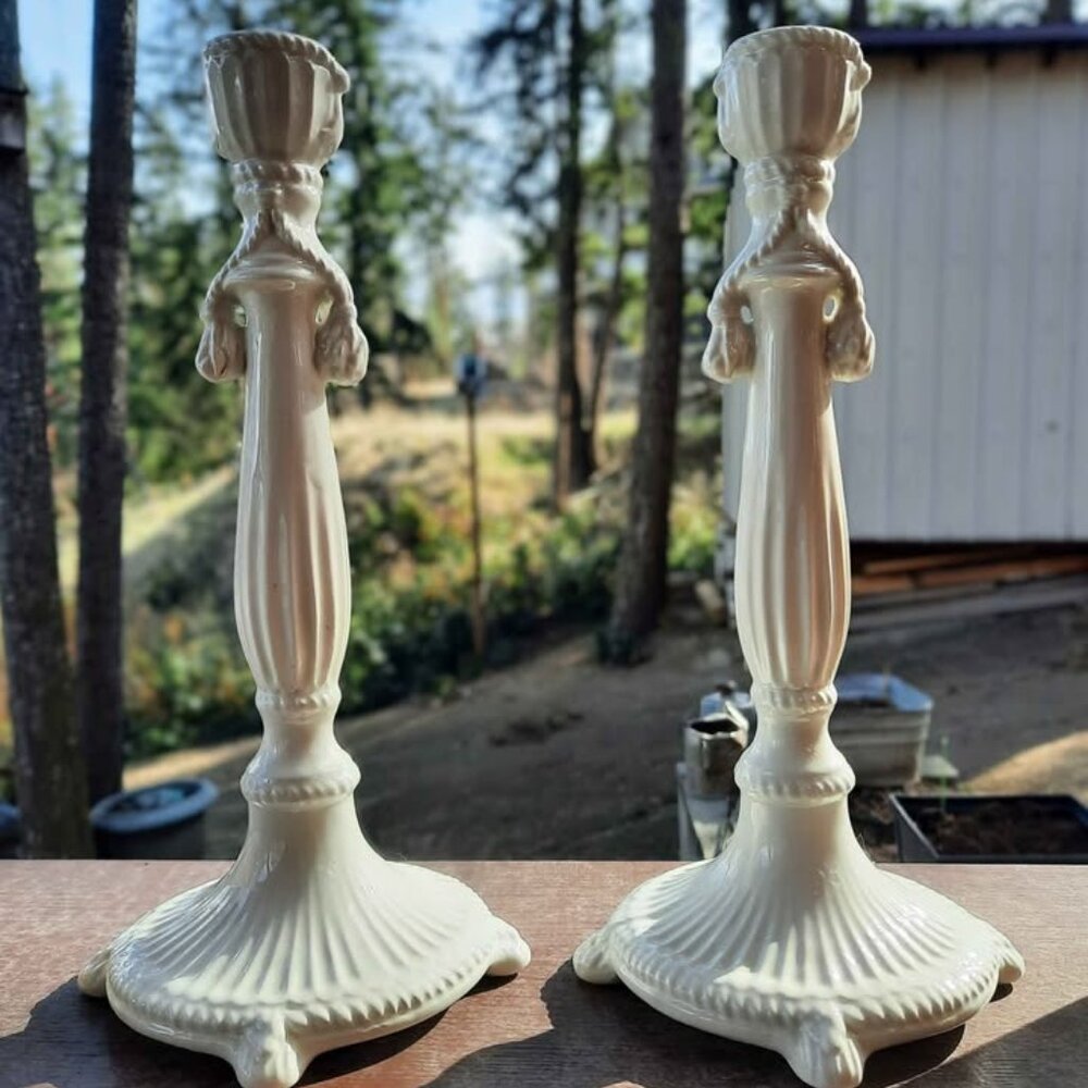 Vintage Ethan Allen Fine Porcelain Candlesticks Made in Italy